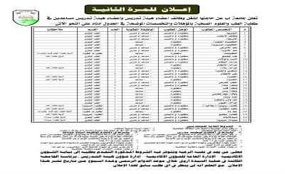 إعلان عن درجات أكاديمية في عدد من التخصصات الطبية بجامعة إب